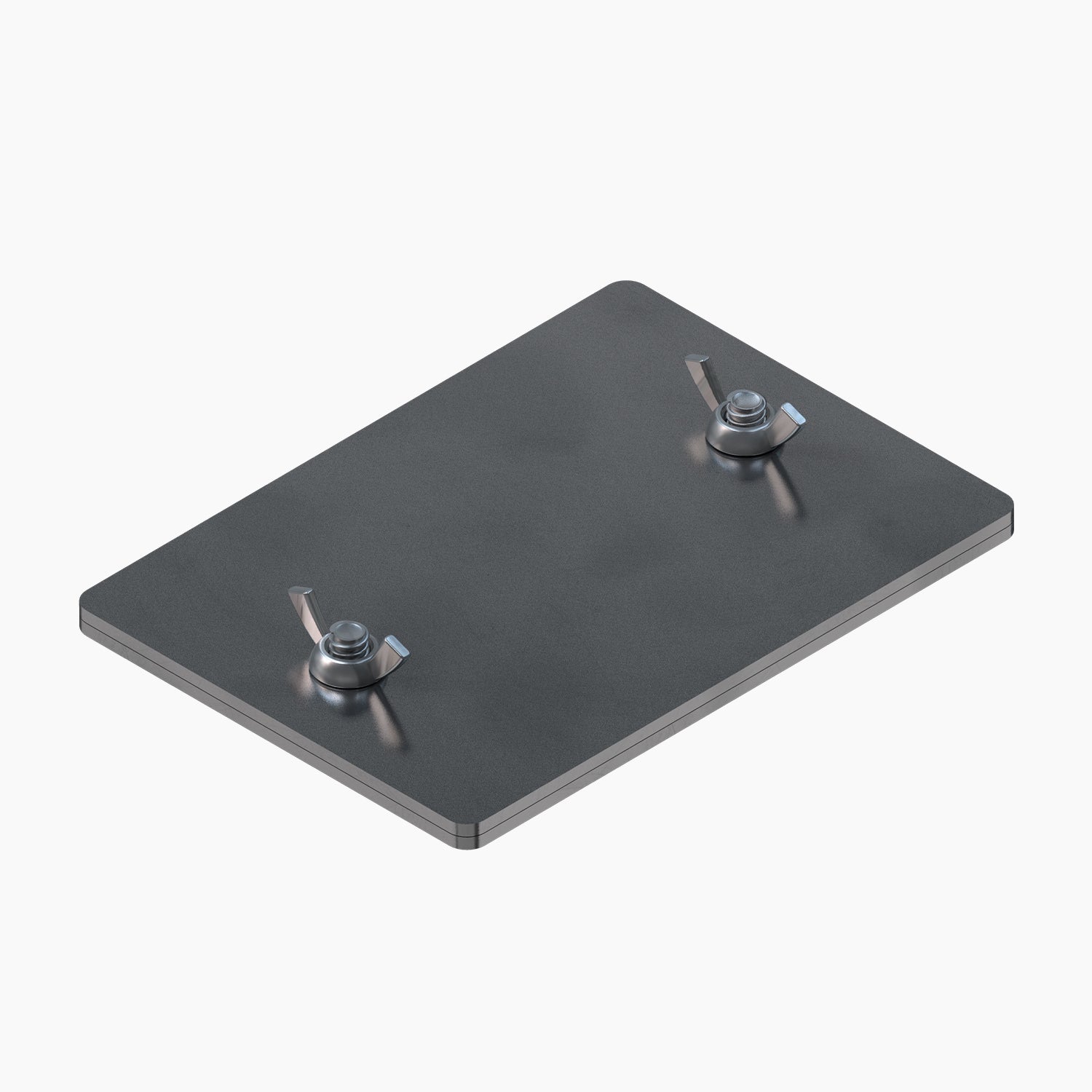 Two stainless steel crypto backup plates by CryptoNumeris secured together with screws and wingnuts